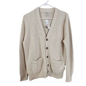 J.Crew Heritage Pointelle Stitch Cable Knit Button Down Cream Ivory Sweater